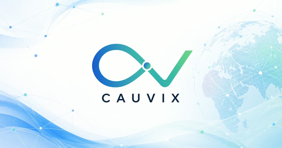 Cauvix logo and a network connecting the world